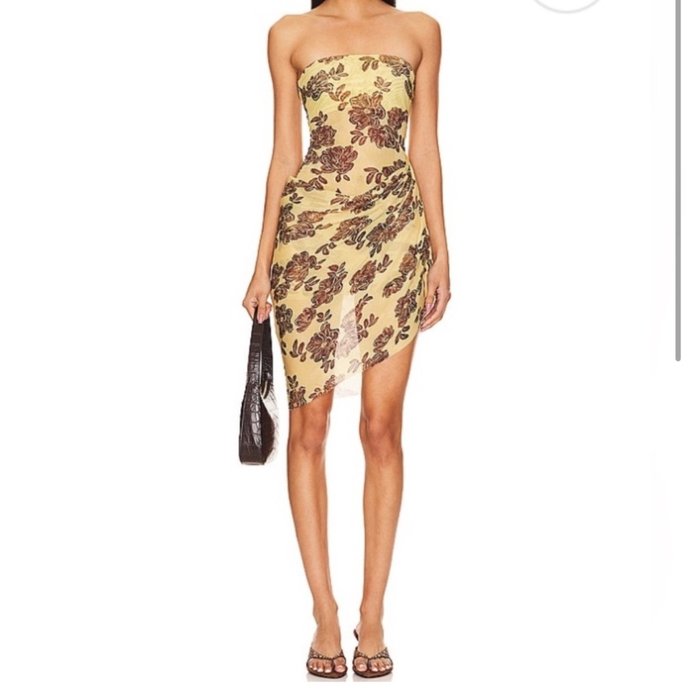Bec & Bridge Yellow Floral Dress with Tan Blazer